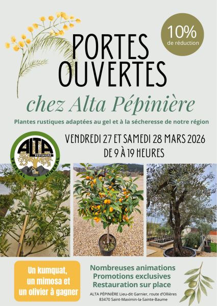 Journées portes ouvertes Alta pépinière 27/28 mars 2026
